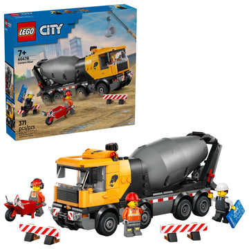 LEGO City Cement Mixer Truck Building Toy for Boys & Girls, Ages 7+ - Pretend Play Construction Toy W/Rotating Drum & 3 Worker Minifigures - Gift Idea