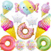 12 PCS Large Ice Cream Theme Balloons, Donut & Candy Foil Mylar Balloons for Ice Cream Party Decorations, Summer Birthday, Baby Shower Supplies