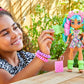 Mattel Cave Club Rockelle Doll (8 10-inch, Teal Hair) Poseable Prehistoric Fashion Doll with Dinosaur Pet and Accessories, Gift for 4 Year Olds and Up
