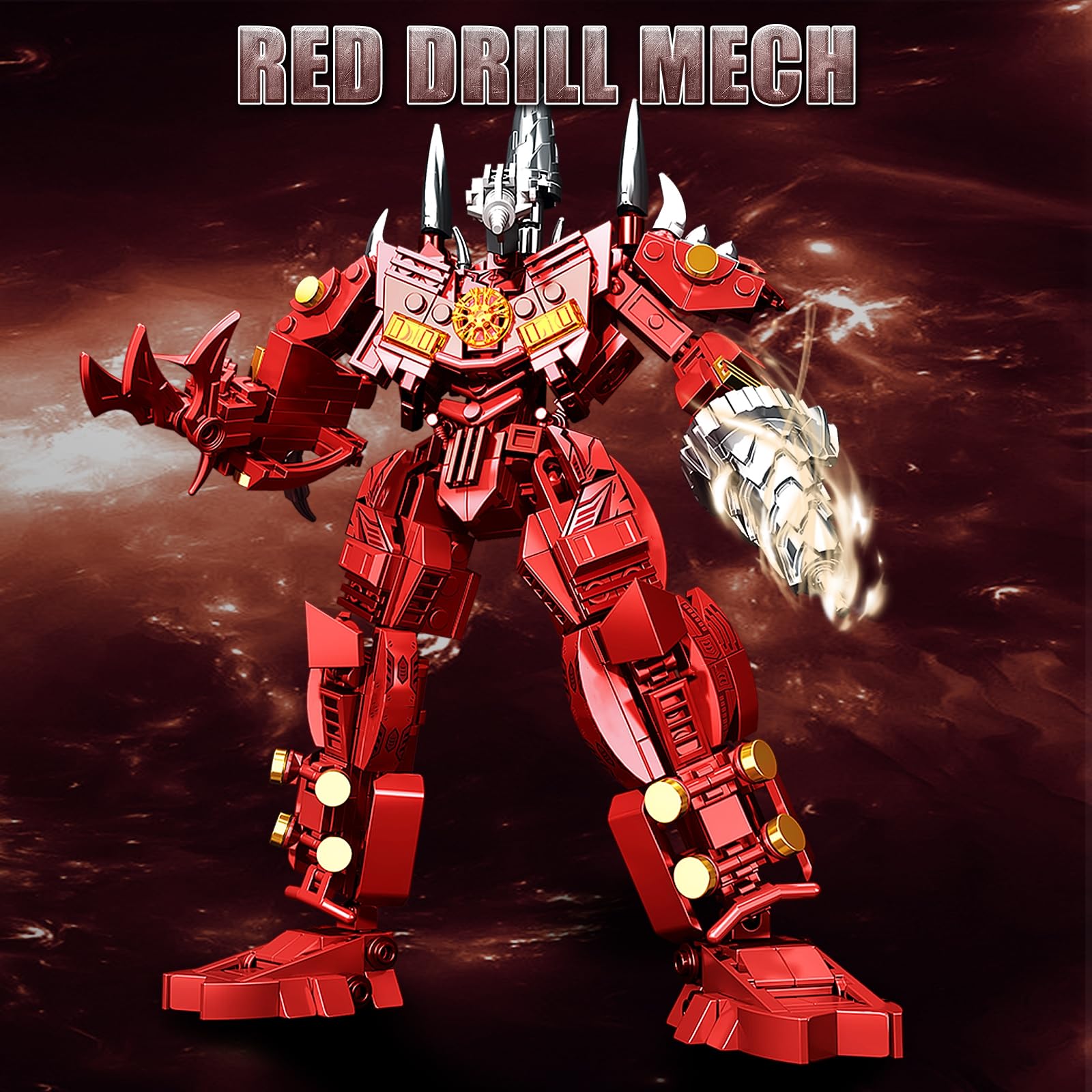 HIGH GODO Red Drill Mech Robot Building Blocks Set, Toilet Upgraded TV Figure Mech Model Building Kit, Cool Creative Robots Toys Gift for Teens
