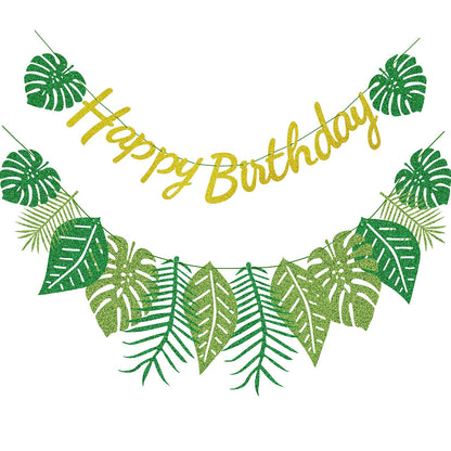 Hawaiian Party Happy Birthday Banner - Hawaiian Party Decoration, Birthday Banner for Luau Party Supplies, and Tropical Party Palm Leaf Decorations