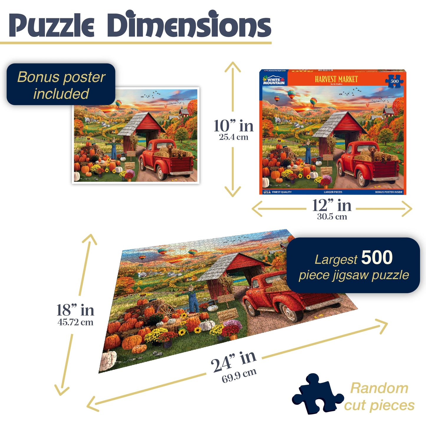 White Mountain 500 Piece Jigsaw Puzzle Country Farm Pumpkin, Harvest Market