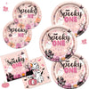 Yavxzvbw 144Pcs Spooky One Birthday Decorations Girl Pink Halloween Plates and Napkins Halloween 1st Birthday Party Decorations for Halloween Birthday