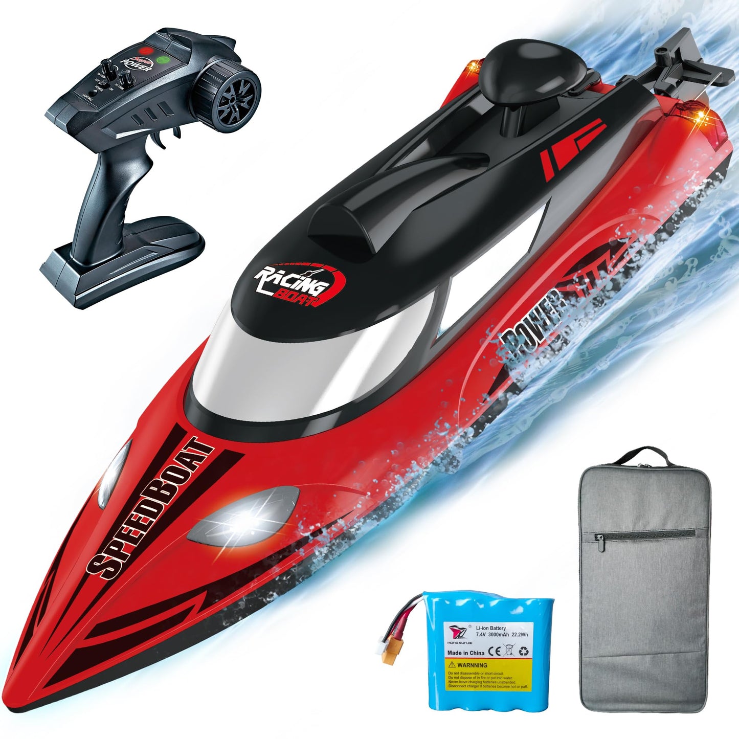 REV-UP 18.5" Remote Control Boat for Adults, 21+ MPH Fast RC Boats for Kids, High Speed Electric Mini Jet Toy for Pool and Lake, Self-Righting