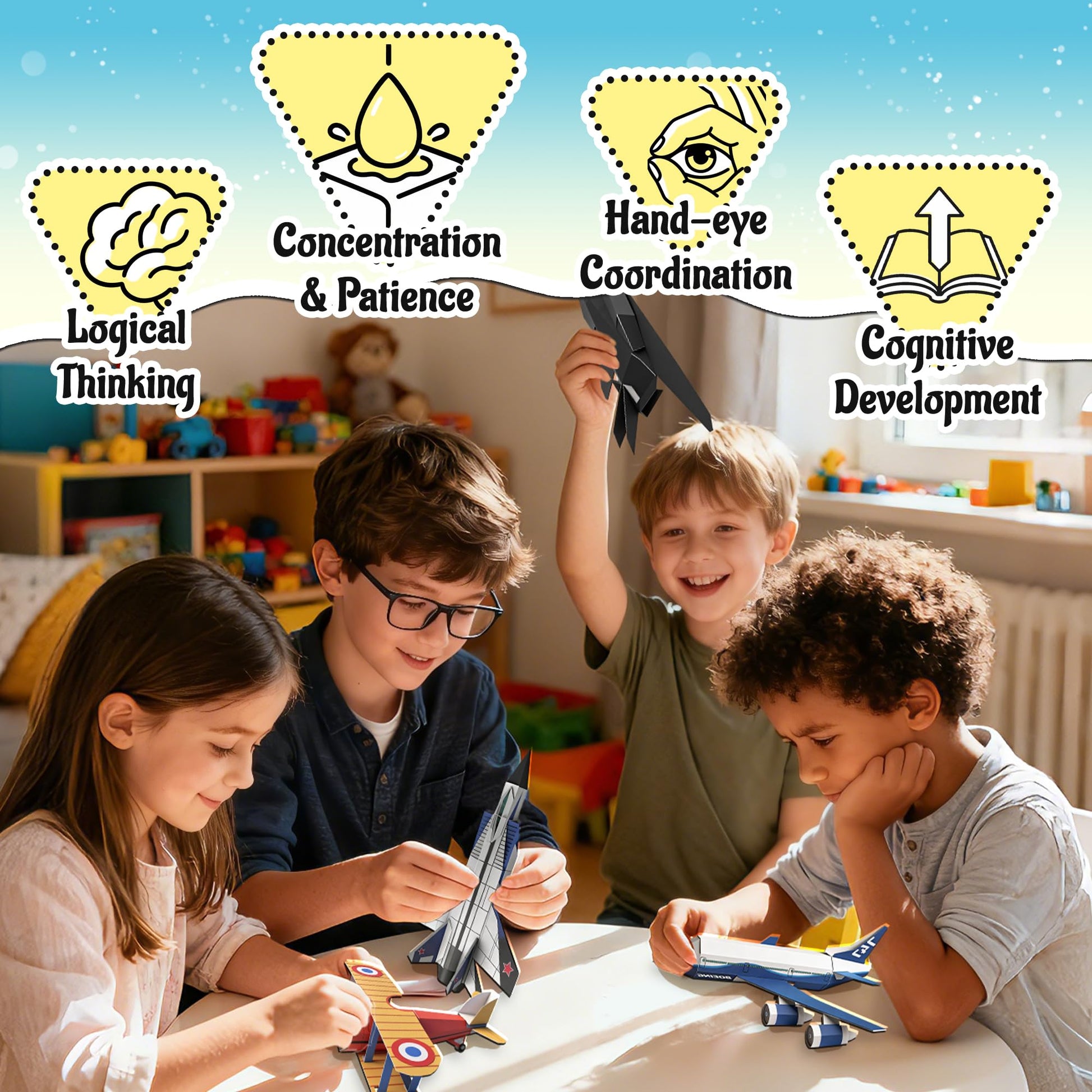 3D Paper Building Model, DIY Origami Kit for Kids Ages 8-12, Includes 8 Pre-cut, Easy-to-Assemble Aircraft 3D Paper Building Models, Airplane Origami