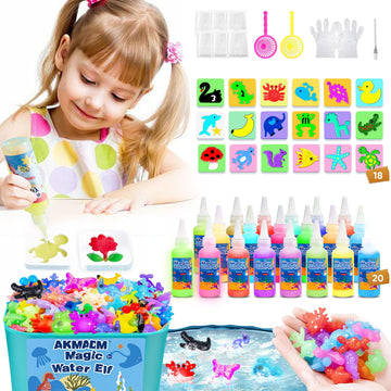 AKMADM Magic Water Elf Toy Kit for Kids - Aqua Fairy Water Gel Kit - 20 Colors*60ml Squishy Maker Set - 18 Shape Molds - Arts & Crafts Water Elf