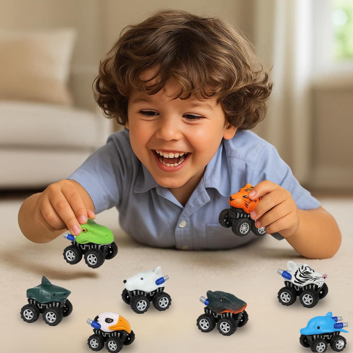 Liberty Imports 12 Pack Monster Truck Pull Back Cars, Large Animal Toy Pullback Racers Vehicles Party Favors Play Set for Kids, Boys, Toddlers