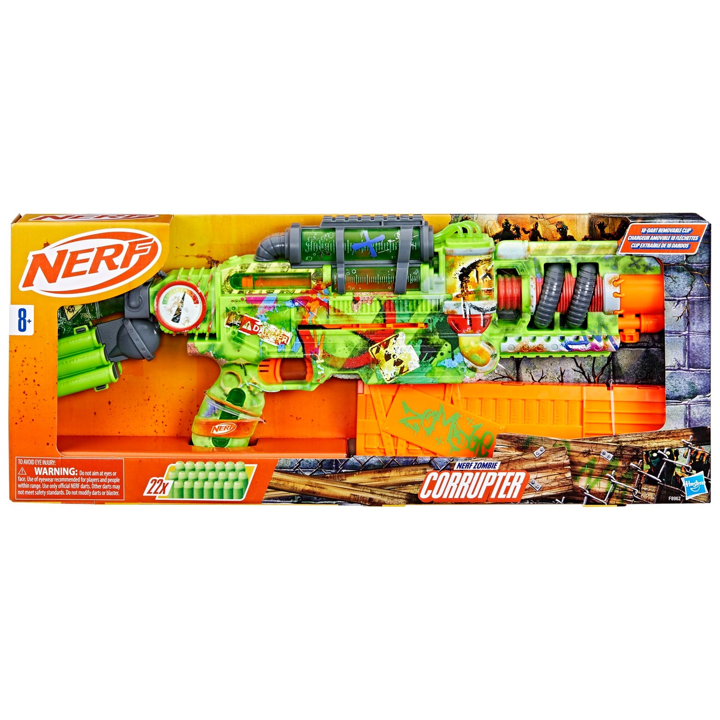 Nerf Zombie Corrupter Dart Blaster, 22 Nerf Elite Darts, 18 Dart Clip, Dart Storage, Bolt Action, Outdoor Games, Ages 8+