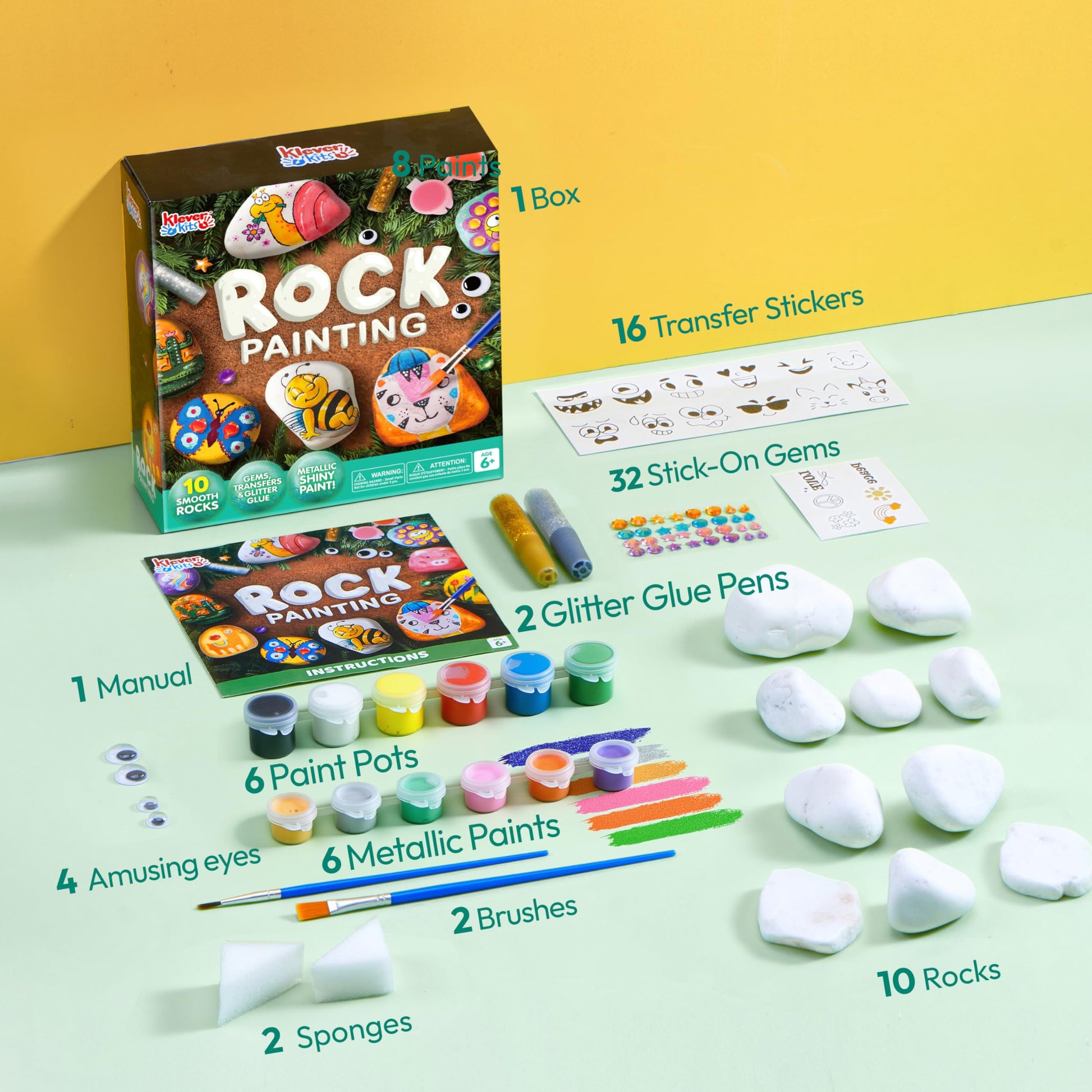 Rock Painting Kit for Kids, Arts and Crafts for Girls & Boys Ages 6-12, DIY Supplies for Painting Rocks, Easter Craft Kits Art Set, Toddler Birthday