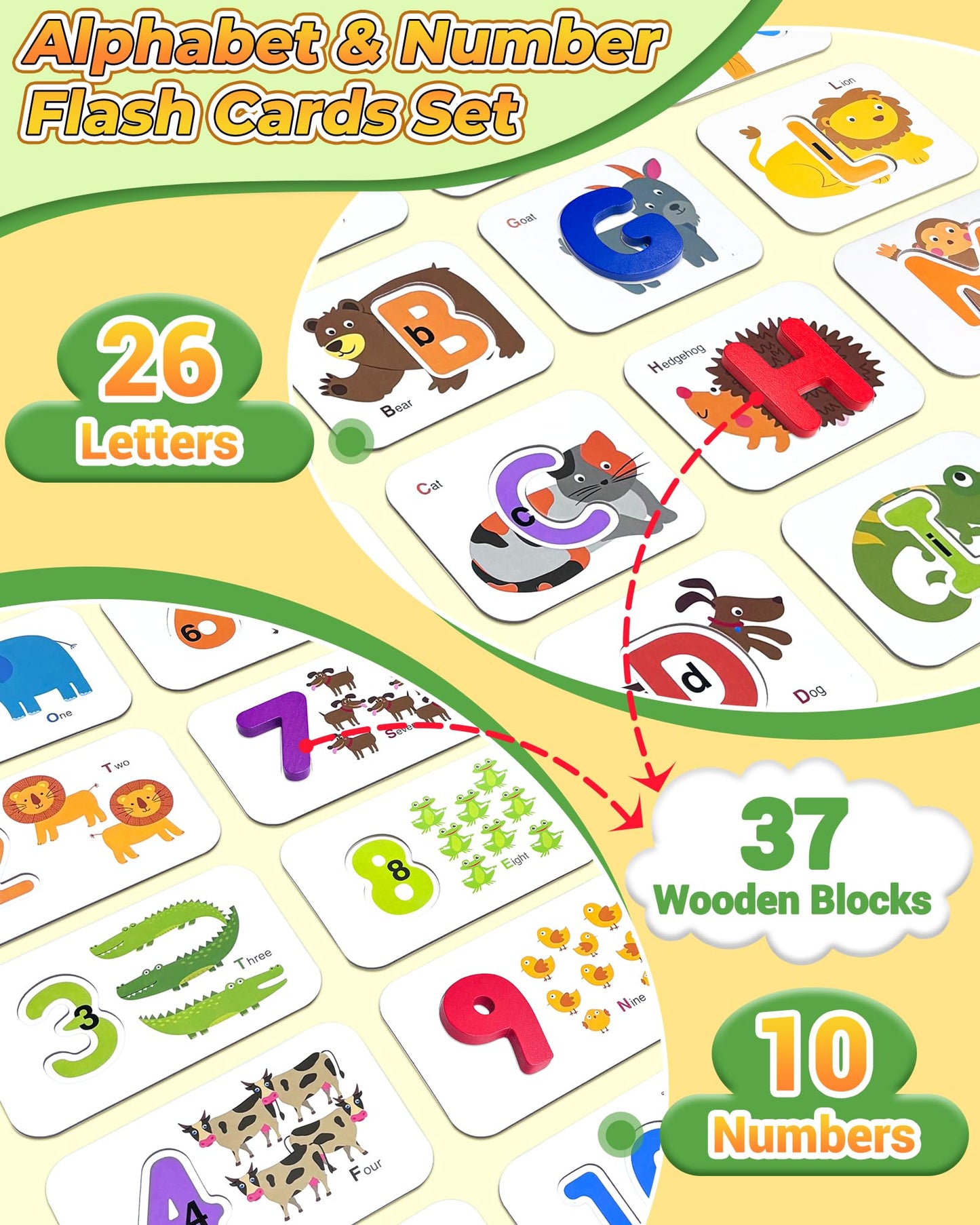 Gojmzo ABC Alphabet Flash Cards, Wooden Letters Number Alphabet Blocks Toys