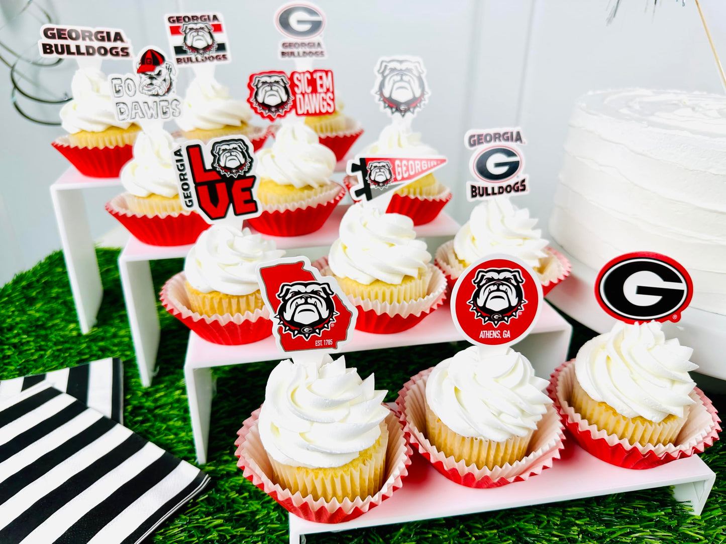 Georgia Bulldog Cupcake Toppers UGA Cake Party Decorations 24 Pcs