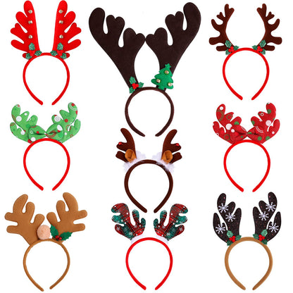 Ruisita 9 Pack Reindeer Headband Ornaments Christmas Antlers Costume Headwear Decoration Assorted Styles Party Gifts for Holiday