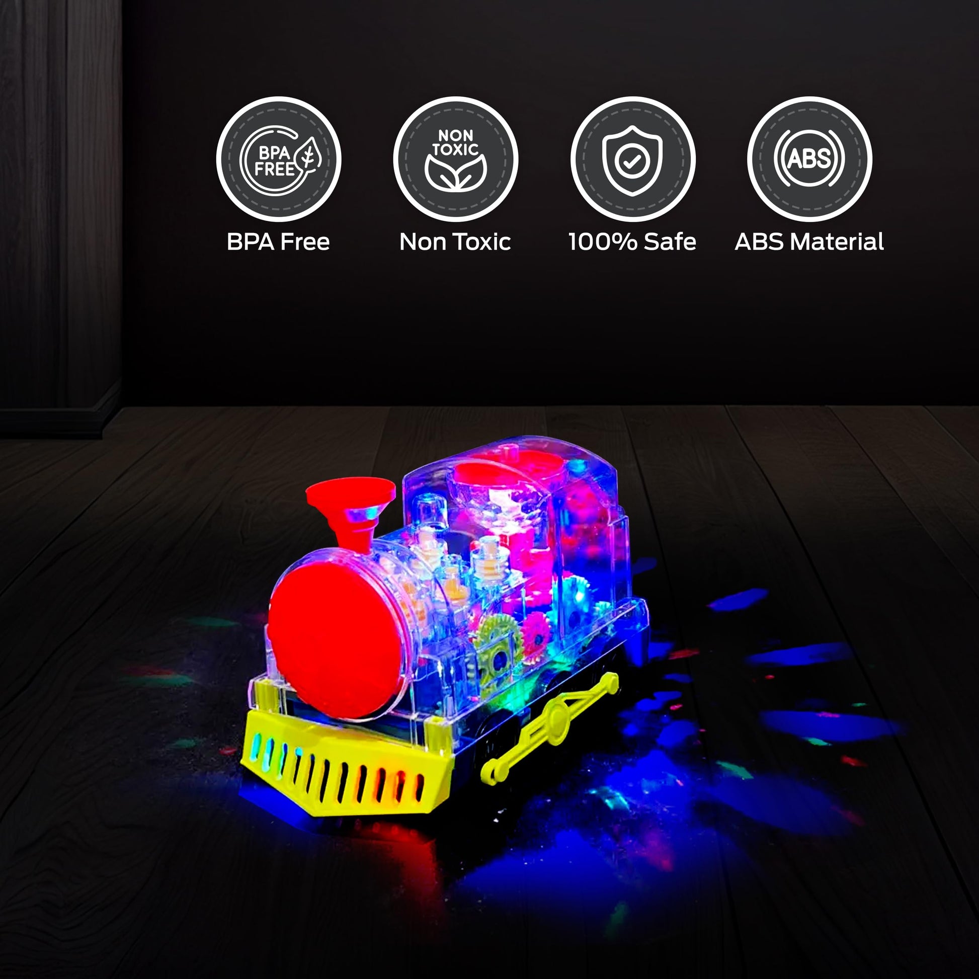 TOOTY TOY Light Up Transparent Gear Train Toy for Toddlers, Musical LED Crawling & Tummy Time Baby Toy, Educational Sensory Toys for Infants, Boys
