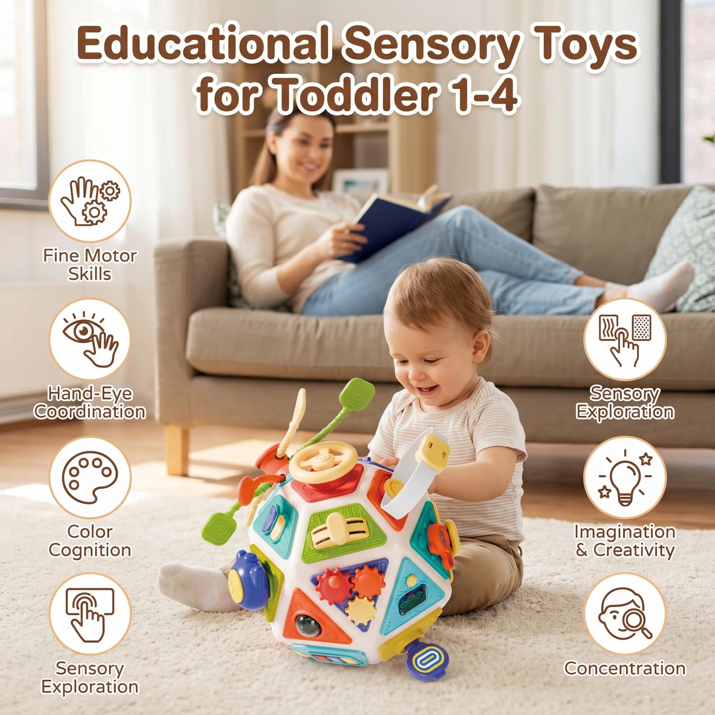 FingTip 22-in-1 Montessori Baby Busy Board Activity Cube, Sensory Toys for Toddlers 1-4, Fine Motor Skills Travel & Early Educational Learning Baby