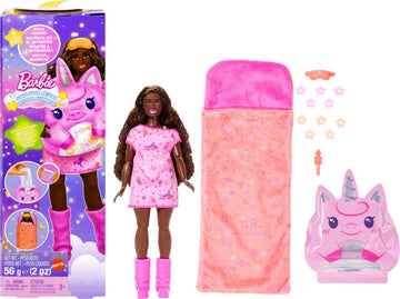 Barbie Party Unboxed Doll & Accessories, Sleepover Reveal Series with 7 Surprises Including Glow-in-The-Dark Activity Pink Pajama Doll