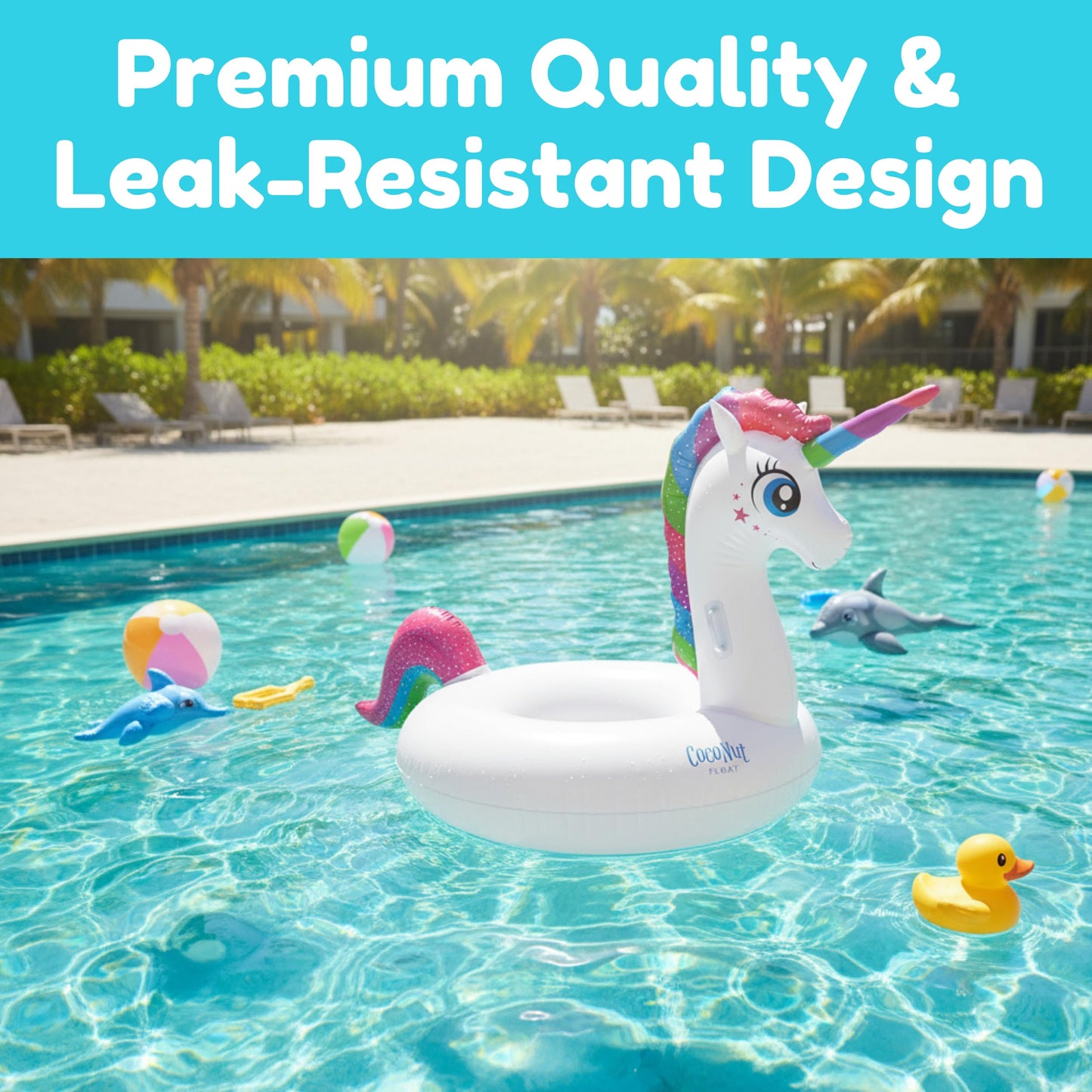 Coconut Outdoor Magical Unicorn Pool Float, Jumbo Inflatable Pool Ring