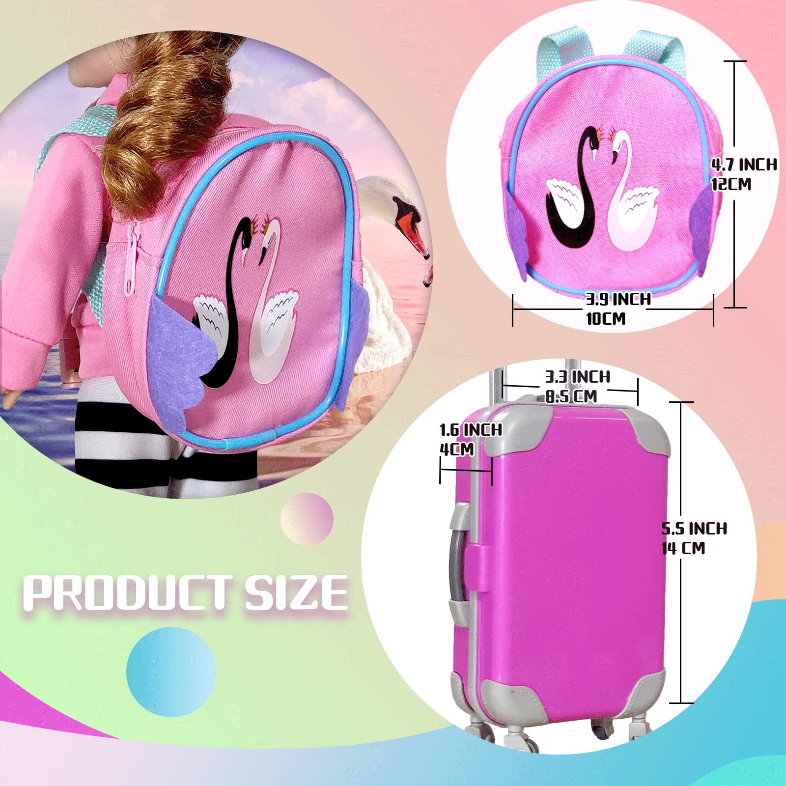 ARTST 14-Inch-Girl-Doll-Travel-Suitcase-Play-Set Doll- Clothes- Accessories Including Luggage Cute Backpack 2 Sets of Clothes- Shoes Camera Computer