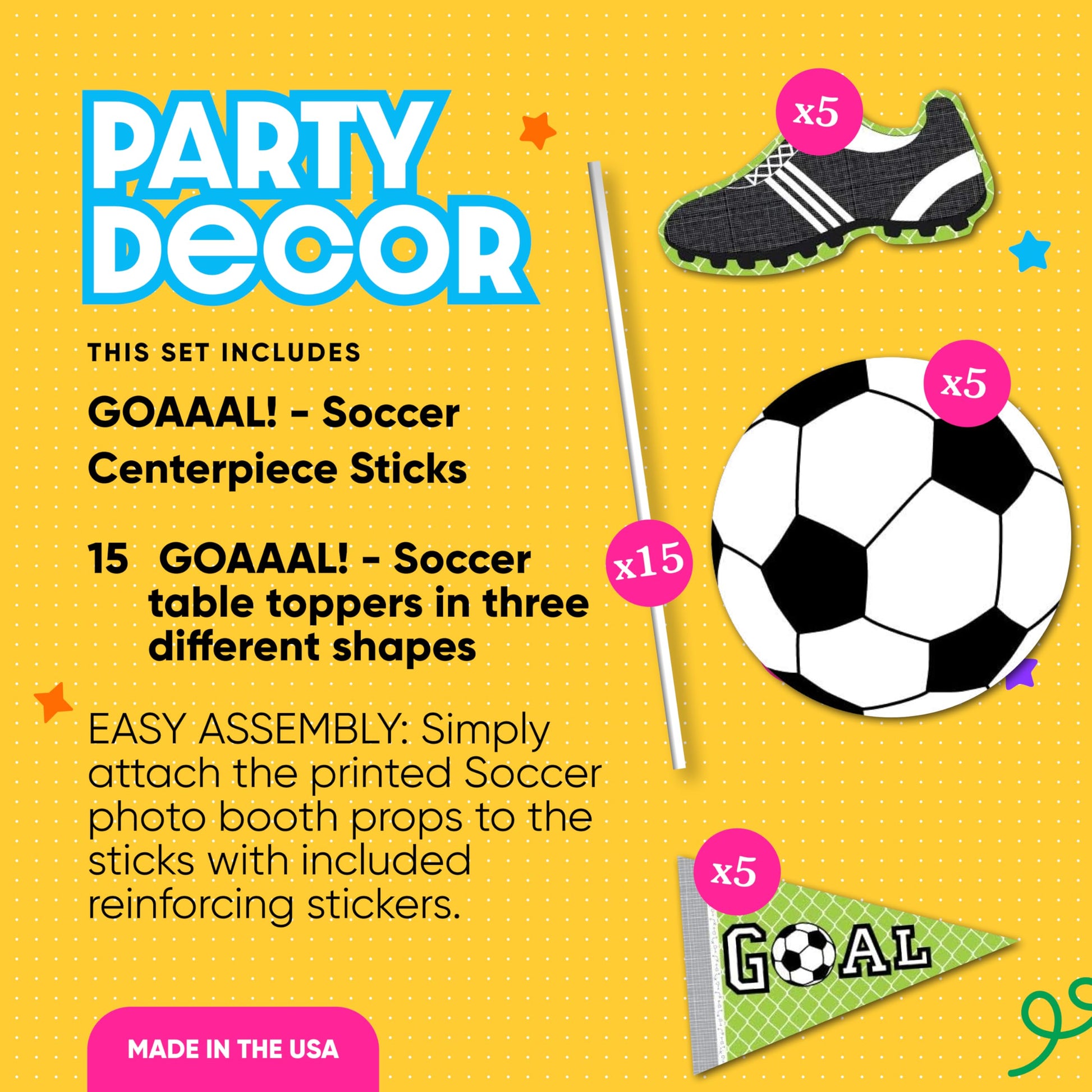 Big Dot of Happiness Soccer Party Centerpiece Decorations - 15-Piece Table Toppers Set, Sports Theme Baby Shower Birthday Party Decor, Soccer Ball