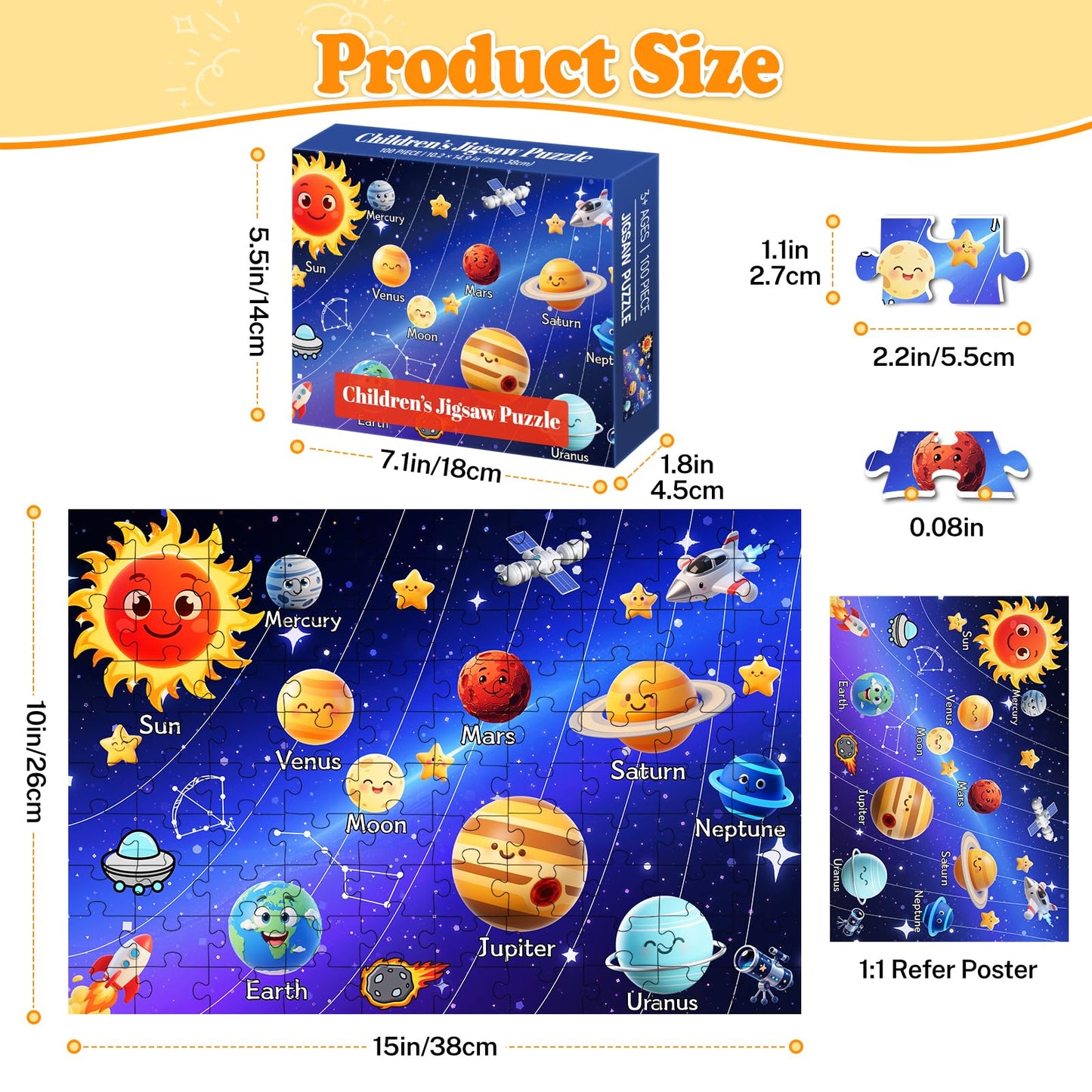 4 Packs 100 Piece Puzzles for Kids Ages 4-6 6-8 8-10, USA World Map Kids Puzzles Ages 3-5 4-6 5-8, Solar System Mars Adventure 100 Piece Puzzle