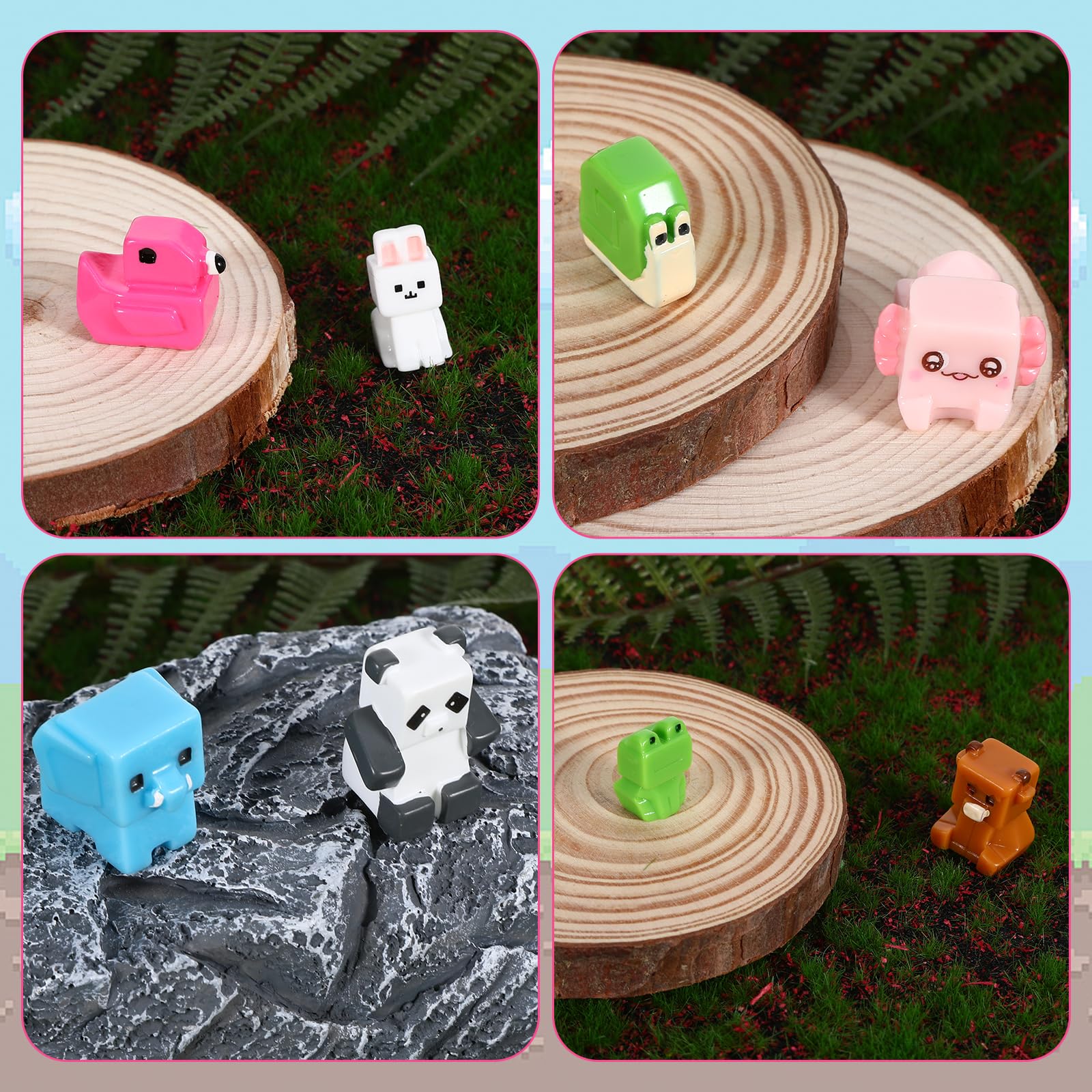 Qiuruoo 40 Mini Pixel Resin Animal, Resin Animal Figurines, Suitable for Cake Decoration, Gardens, Dollhouses, Miniature Moss Landscapes, Aquarium