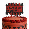 Happy Birthday Cake Topper, Glitter Black & Red Horrific Forest Birthday Cake Bunting Decor for Themed Party Favors & Decor Supplies