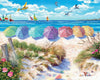 White Mountain 1000 Piece Jigsaw Puzzle Fun Summer Beach, Rainbow Umbrellas