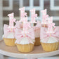 12Pcs Bow 1st Birthday Cupcake Toppers - Sweet One Birthday Decorations,First Wedding Anniversary Bowknot Cupcake Toppers,Pink Bow Cake Smash Photo