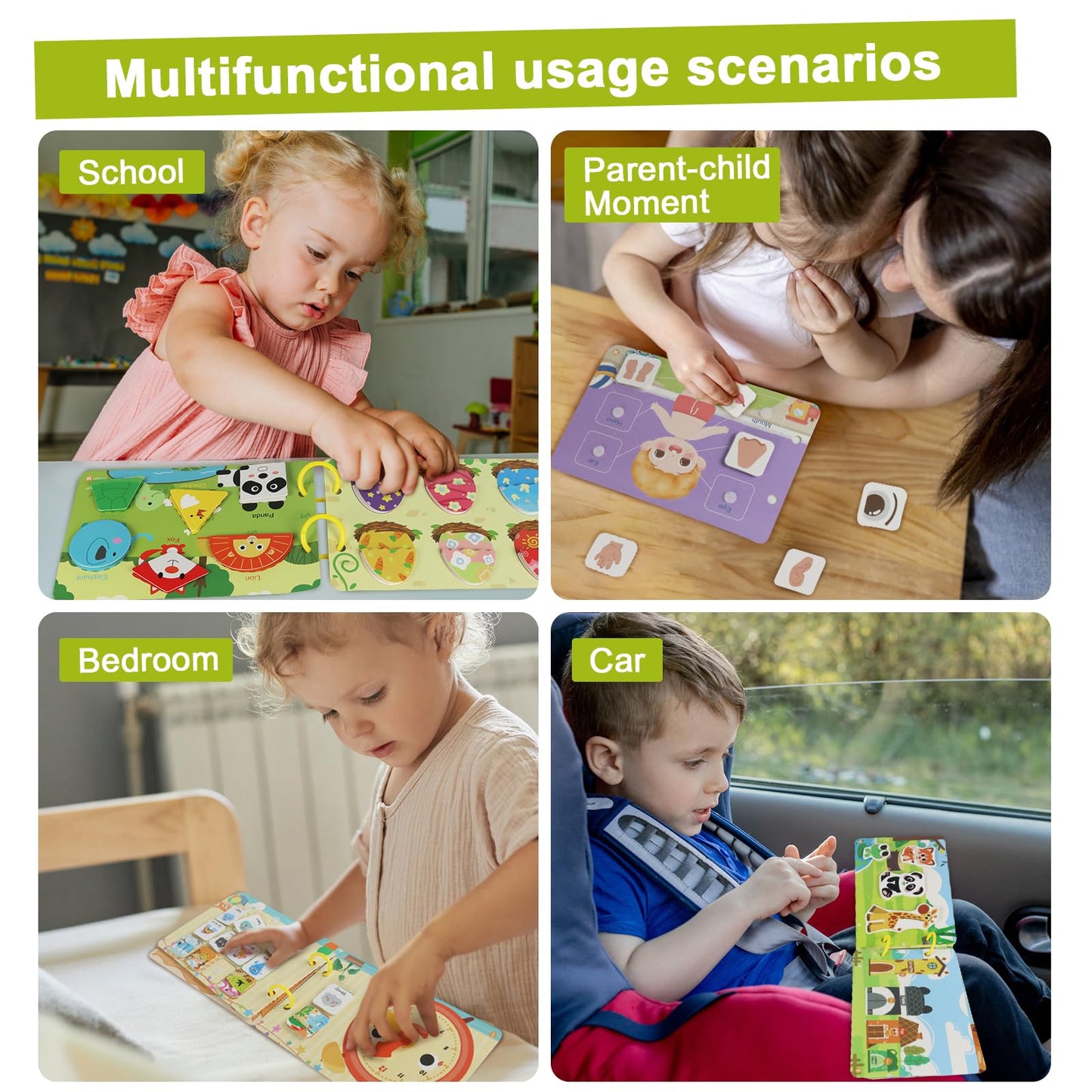KUANGO Preschool Busy Book for Toddlers 3-5, 3 Pack Learning Activities, Educational Sensory Toys, Autism Learning Material, Back to School, Birthdays