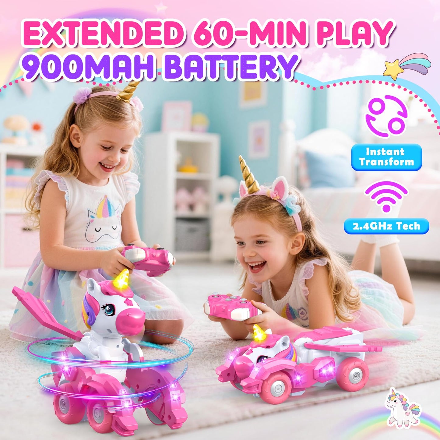 Unicorn Transforming RC Car, 2-in-1 Robot, 60-Min Playtime, Rechargeable