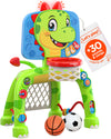 Move2Play, Dinosaur Basketball Hoop & Soccer Goal Activity Center | 30+ Sounds & Songs + 5 Lights | 1 2 3 Year Old for Boys and Girls | Toy & Gift