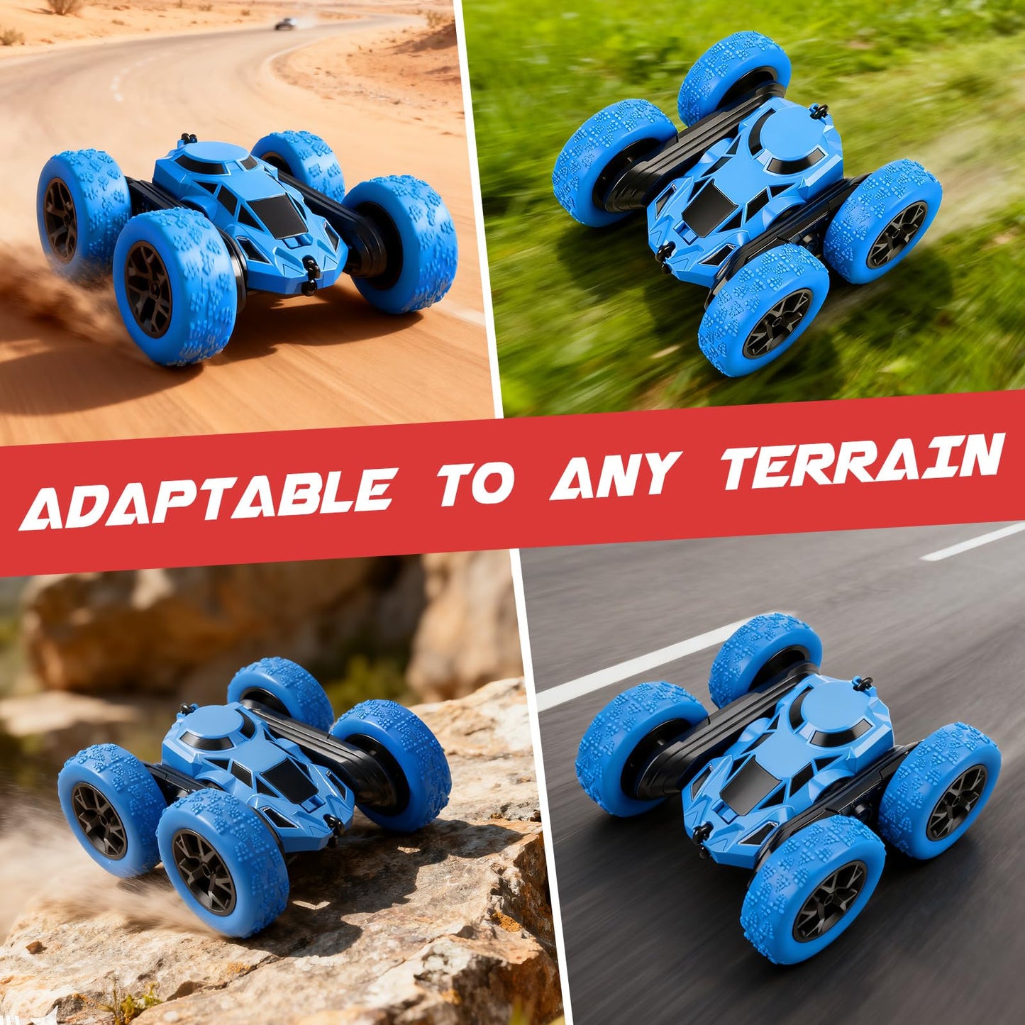 Remote Control Car, RC Cars Toys for Kids Ages 6-12, 2.4GHz RC Stunt Truck with 360° Double-Sided Flips, 4WD Off-Road Racing, Christmas Birthday Gifts