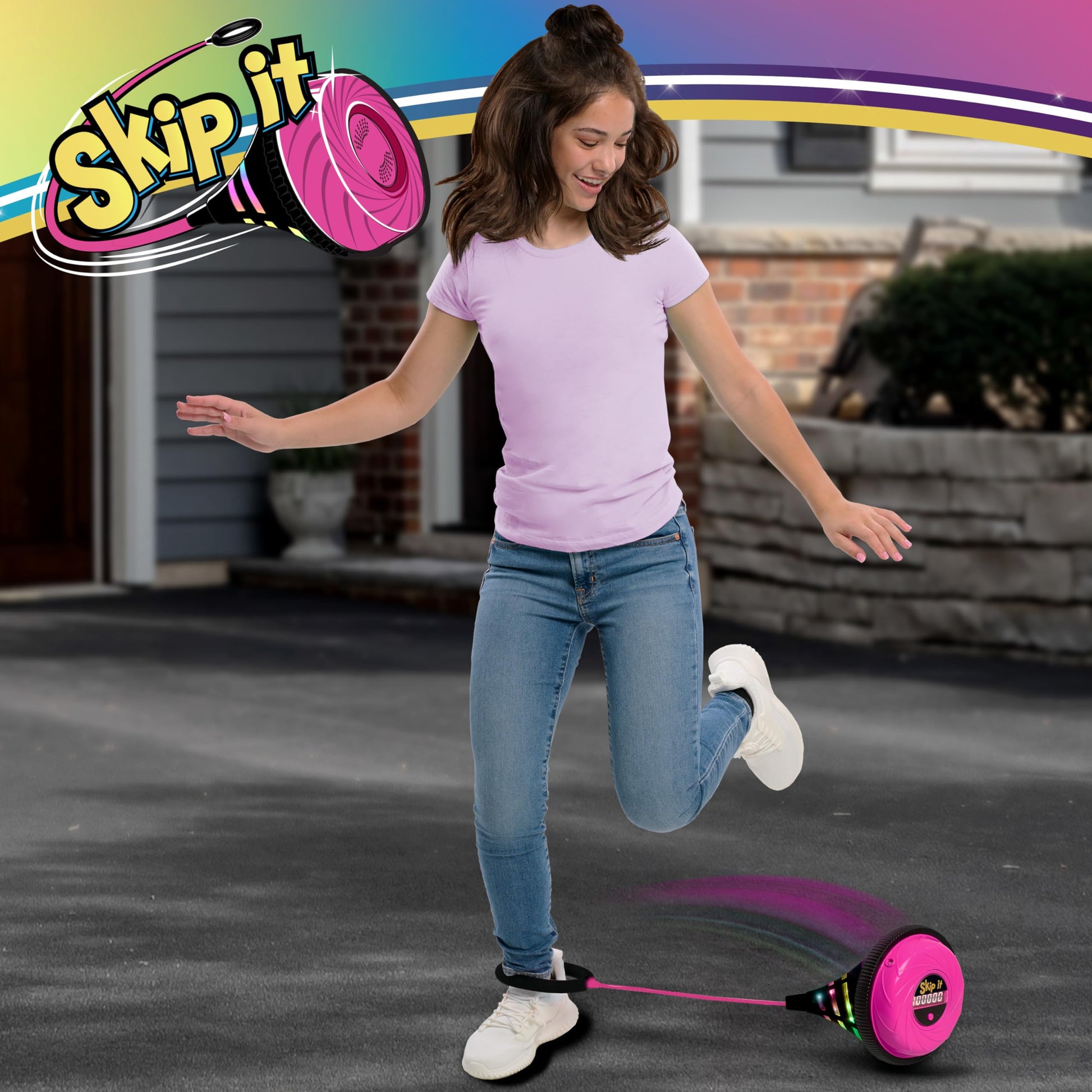 Skip It Retro Outdoor Toy, Light Up Ball and Digital Counter, Pink, 31-inch Long, Screen Free Play