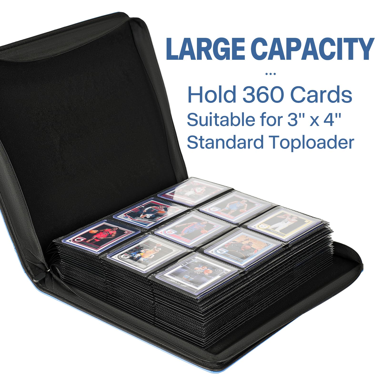 Sibonic 9 Pocket TopLoader Binder, Holds 360 3”x4” Toploader Hard Cases, Sleeves Card Collection Binder, 20 Double Sided Pages, Compatible with