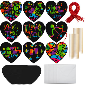 JOYIN 24 Packs Valentines Day Cards with Scratch Heart Paper, Magic Color Heart Rainbow Scratch Cards for Kids Crafts and Art Classroom Exchange