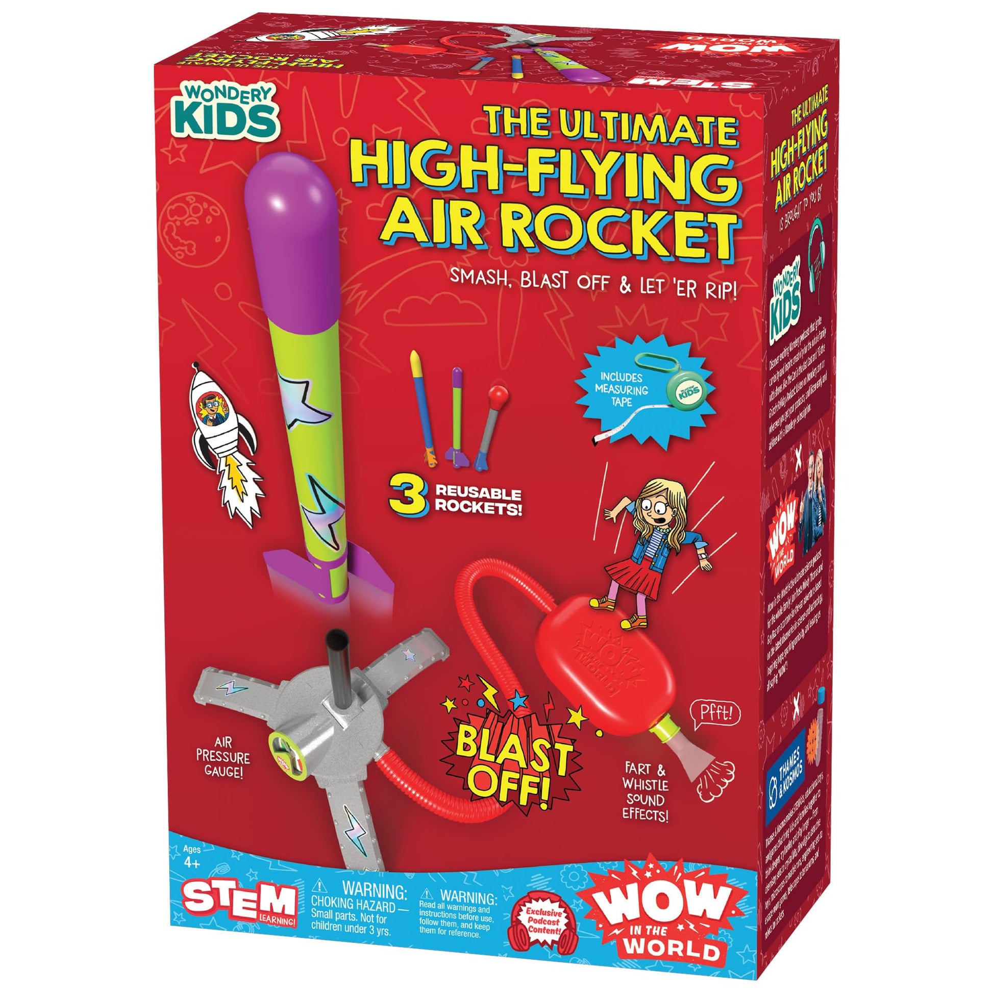 Wow in The World Ultimate HIGH-Flying AIR Rocket Launch Up to 100ft, Fun Sound Effects, Kids Outdoor Toy, Companion Audio Content, Bonus Reusable