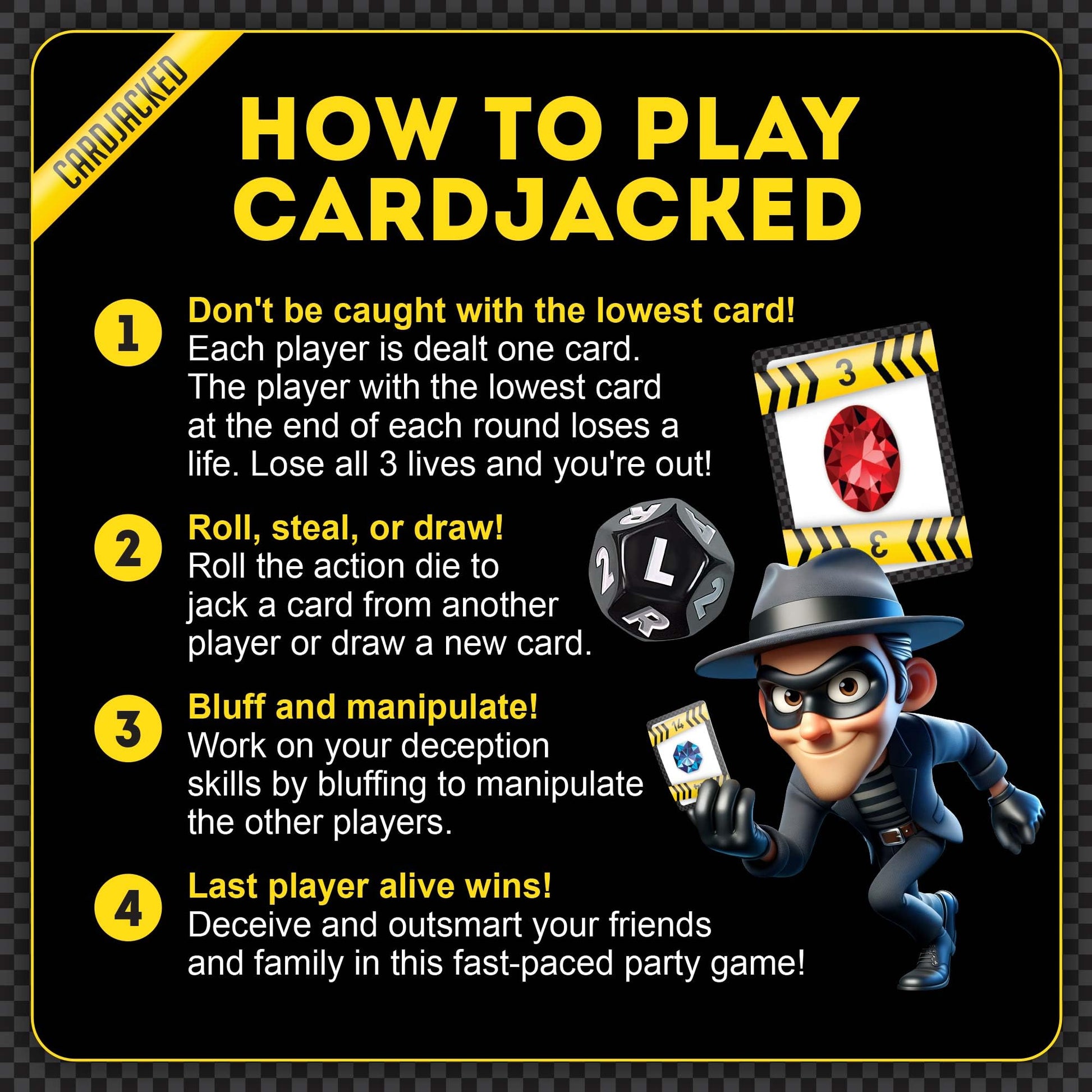 CARDJACKED Fun Card Game for Families | Family-Friendly Party Card Games for Adults | 8-12 Min. Playtime | Kids Card Game | 4-10 Players | Easy