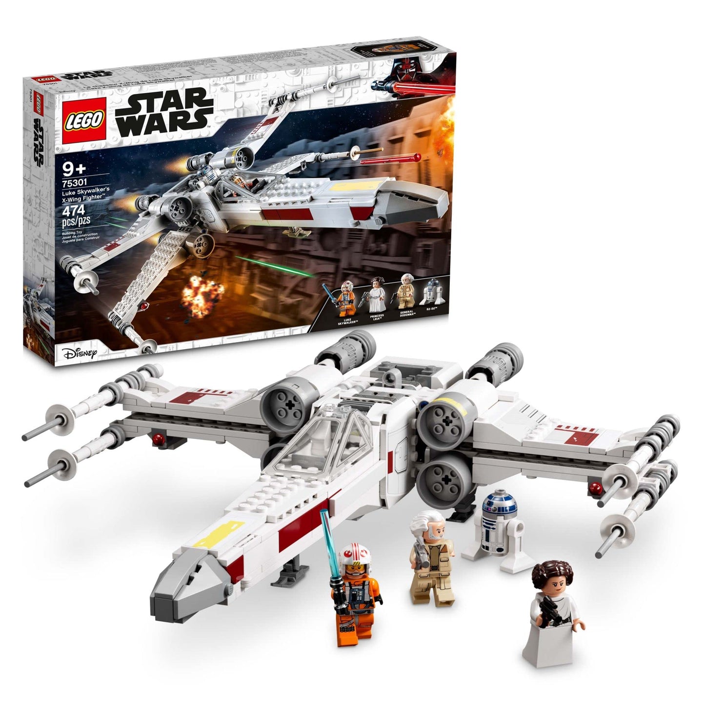 LEGO Star Wars Luke Skywalker's X-Wing Fighter 75301 Building Toy Set - Princess Leia Minifigure, R2-D2 Droid Figure, Jedi Spaceship from The Classic