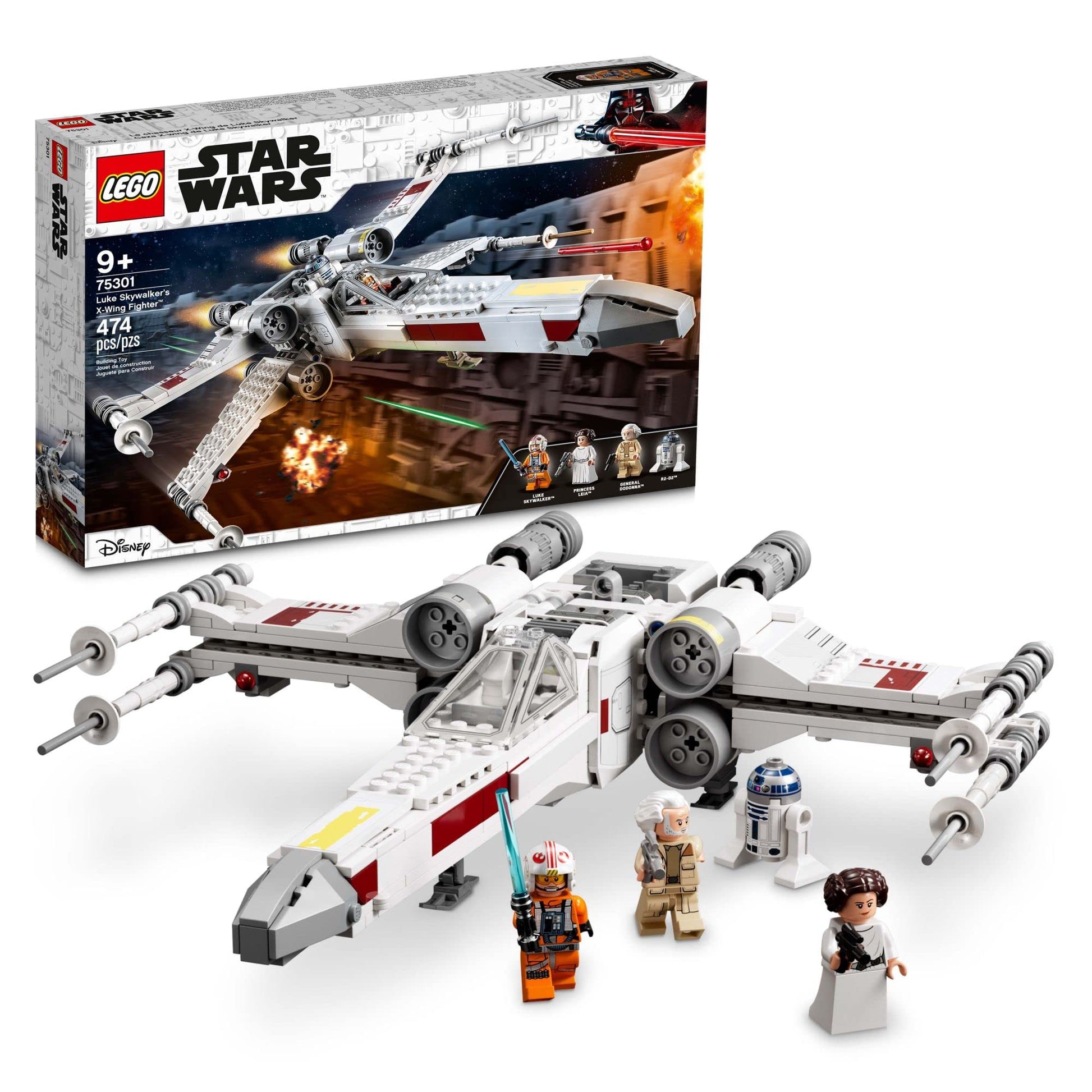 LEGO Star Wars Luke Skywalker's X-Wing Fighter 75301 Building Toy Set - Princess Leia Minifigure, R2-D2 Droid Figure, Jedi Spaceship from The Classic