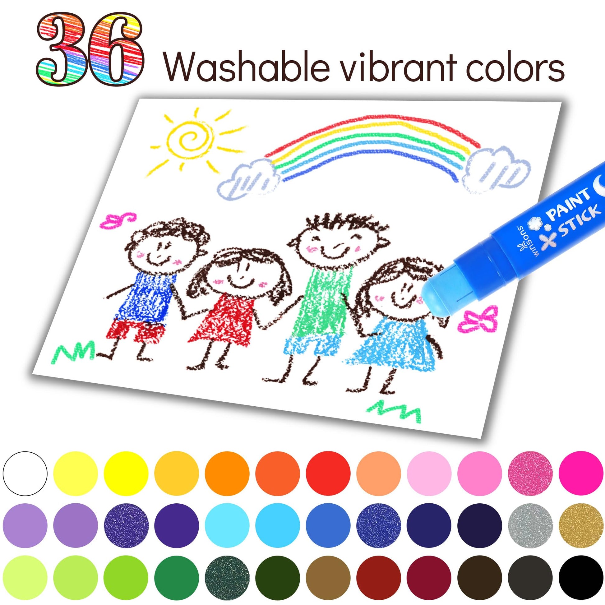 Tempera Paint Sticks,36 Vibrant Colors Washable Paint Sticks For Kids, Quick Drying, Non-Toxic, Suitable for Paper, Wood, Canvas, and Fabric