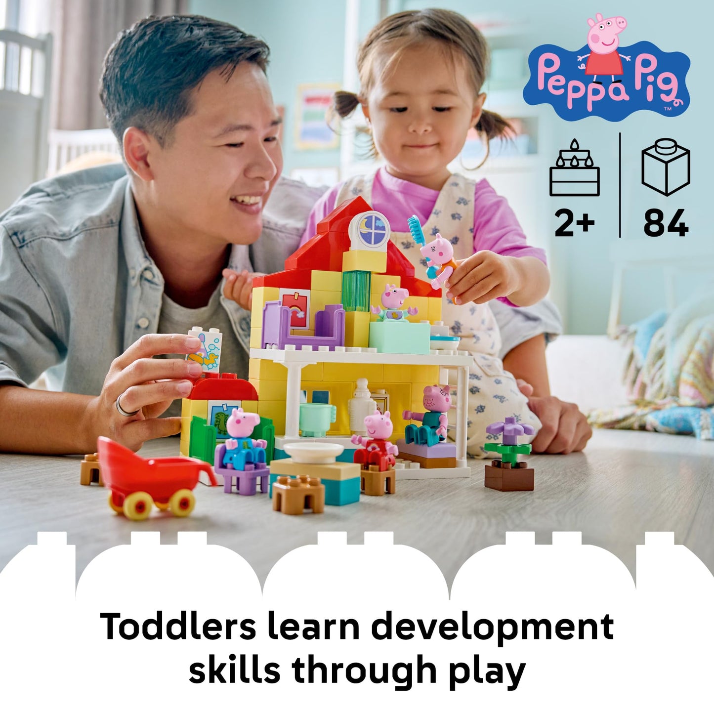 LEGO DUPLO Peppa Pig Family House - Building Toy for Toddlers, Ages 2+ - Sensory Toy for Girls & Boys - W/ 5 Figures - Birthday Gifts for Kids - 10467