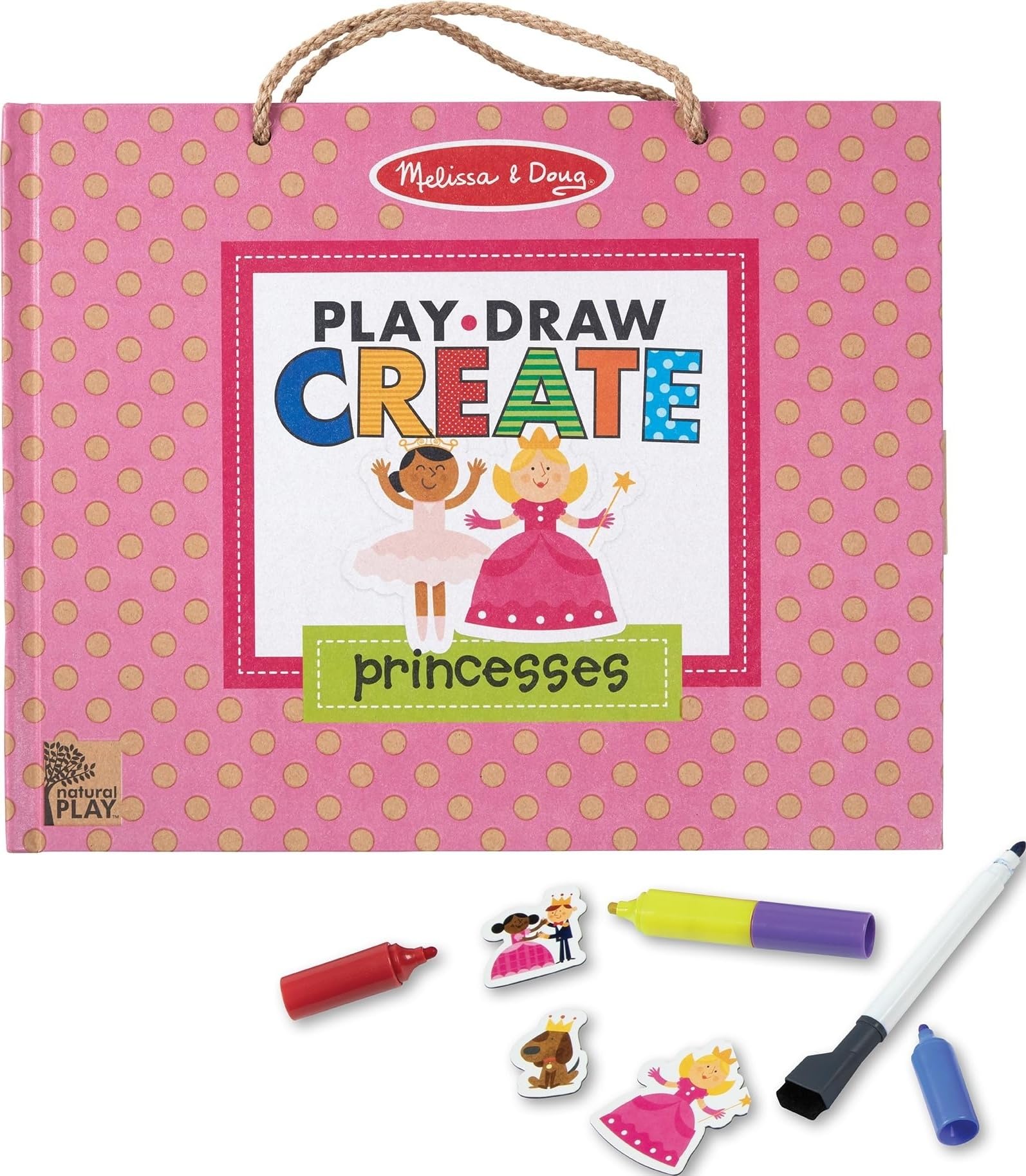 Melissa & Doug Natural Play: Play, Draw, Create Reusable Drawing & Magnet Kit - Princesses (54 Magnets, 5 Dry-Erase Markers) - FSC Certified
