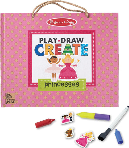Melissa & Doug Natural Play: Play, Draw, Create Reusable Drawing & Magnet Kit - Princesses (54 Magnets, 5 Dry-Erase Markers) - FSC Certified