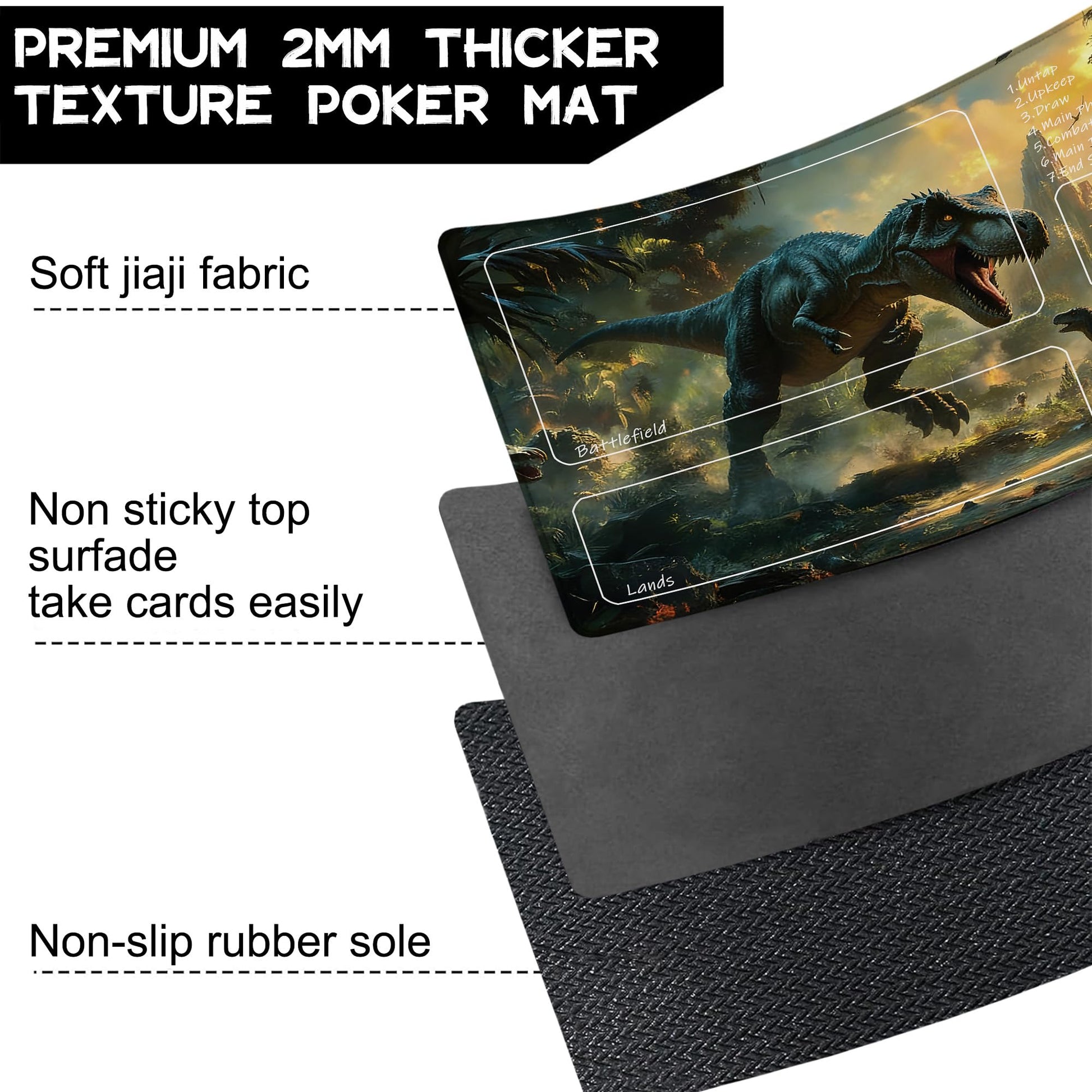 Playmat for MTG Dinosaur Magic Play Mat 24x14 Inch Card Game Mat for Magic The Gathering TCG PTCG Playmat with Free Storage Bags Non-Slip Backing