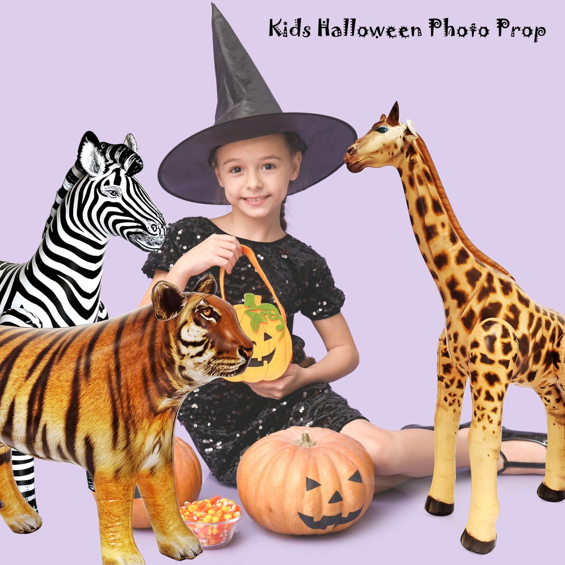 Jet Creations Wildlife Safari Inflatable Animals 3-Pack - Giraffe 36", Zebra 32", Tiger 20" - Jungle Theme Party, Halloween & Fall Decorations, VBS