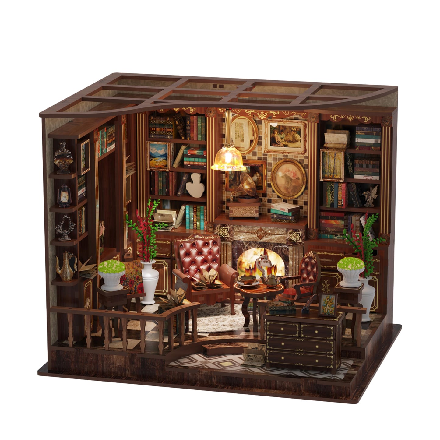 Left Bank Study DIY Book Nook Kit for Adults - 3D Wooden Puzzles for Adults Miniature Library with LED Light, 248 Pieces, Book Nook Shelf Insert