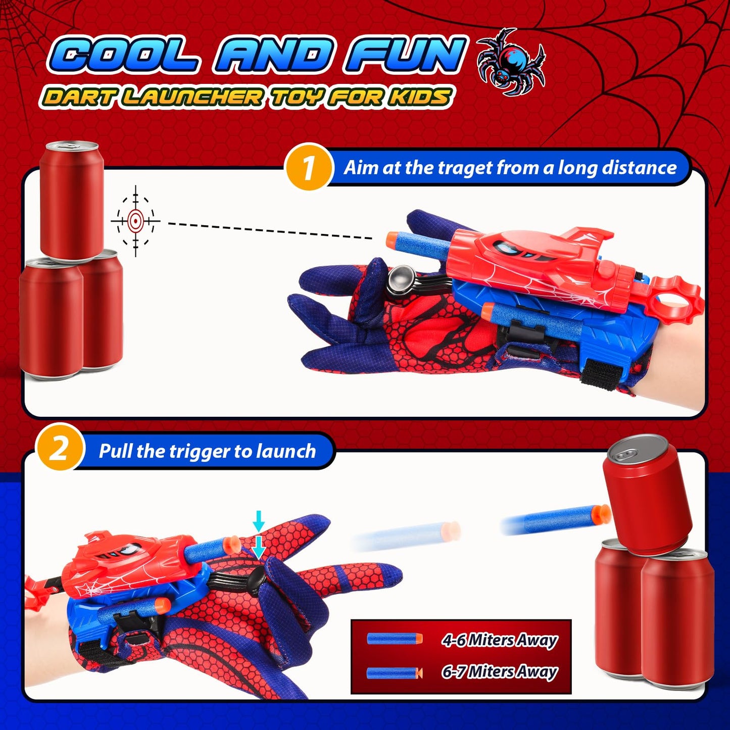 Excitobo 2 Sets Superhero Web Shooters for Kids Age 8-12, Adjustable Wrist Launcher Slinging Toy Set with 40 Darts,Ideal Birthday for Boys & Girls
