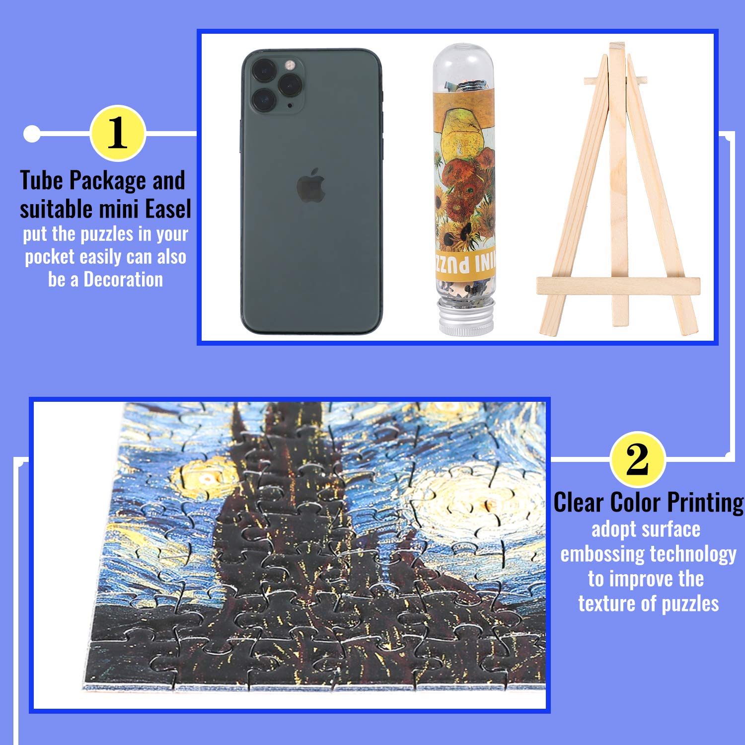 Small Jigsaw Puzzles for Adults Challenging Puzzle Small Puzzles Mini Jigsaw Puzzles for Adults 150 Pieces Starry Night Rhone River Sunflower 6 x 4