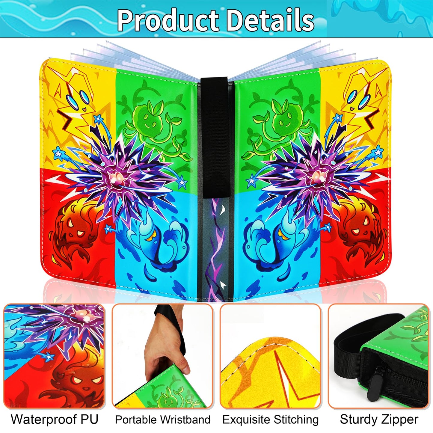 9 Pocket Card Binder for Cards, Trading Card Binder Fits 900 Cards with 50 Removable Sleeves, Zipper Card Holder Case Album Book for Boys Girls