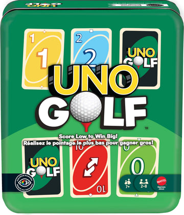 Mattel Games UNO Golf Card Game in Storage & Travel Tin for Kid & Family Nights, Parties & Vacations, 2 to 8 Players Ages 7+ Years (Amazon Exclusive)