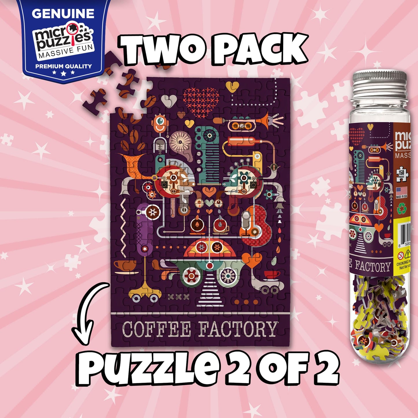 MicroPuzzles “Coffee & Donuts” Mini Jigsaw Puzzle 2-Pack - 150-Piece Café Treat Pocket 4×6 in Puzzle Gift | Made in USA | Small Business